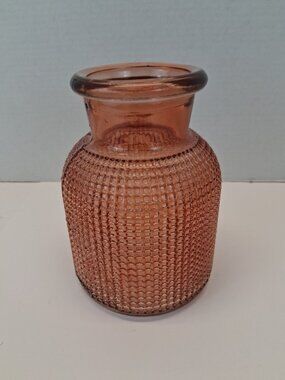 AEG LULU Rose Gold/Amber Pink Textured Glass 7" Vase 48 oz. Heavy Jar MCM Style